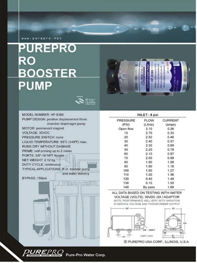 PUREPRO HF-8380 High-Flow RO Booster Pump (Up to 150 PSI)