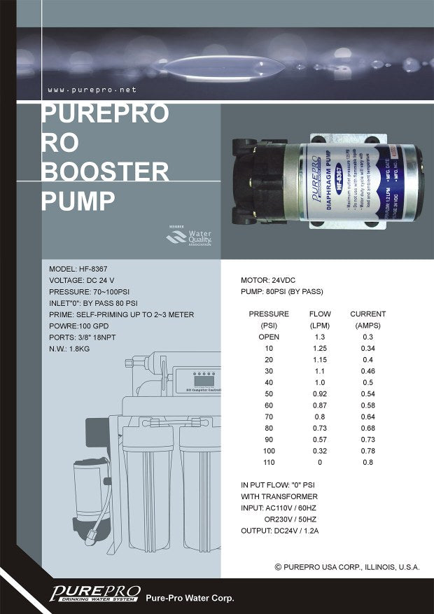 RO浄水器用加圧ポンプ HF-8367 PurePro RO Booster Pump (Model: HF-8367) – PurePro® USA
