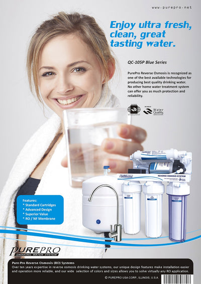 PurePro® USA Reverse Osmosis Water Filter System QC-105P Blue Series